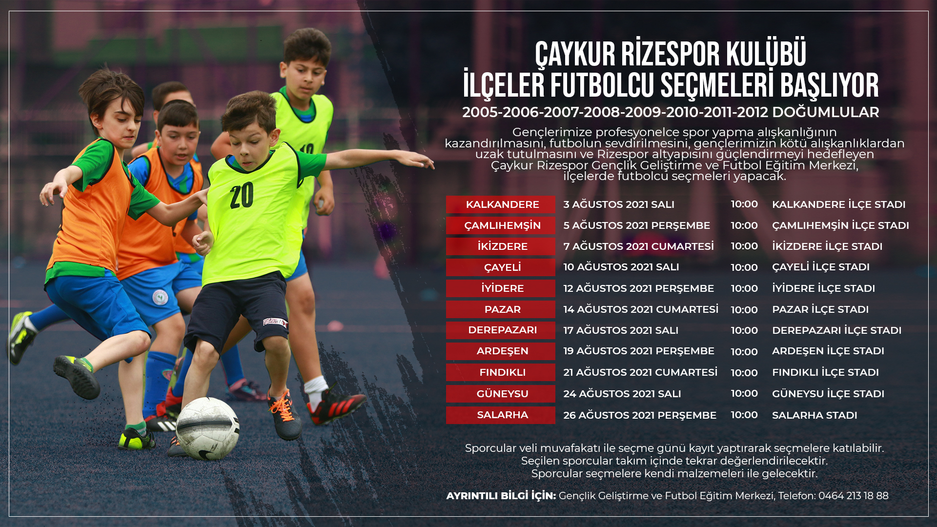 Çaykur Rizespor Futbol Kulübü İlçeler Futbolcu Seçmeleri Başlıyor