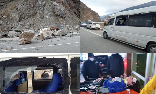 Köy minibüsünün üzerine kayalar düştü: 2 Kız Öğrenci yaralandı