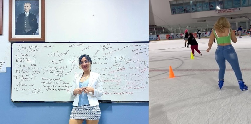 Sosyal Medyanın ‘Mini Etekli KPSS Öğretmeni’ Fidan Atalay, buz üstünde nasıl kayılacağını takipçilerine gösterdi