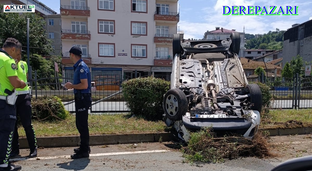 Rize’de trafik kazası, araç takla attı