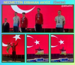 Avrupa şampiyonu Necmettin Erbakan Akyüz, Filistin bayrağı Sallayarak Tabge Dansı Yaptı